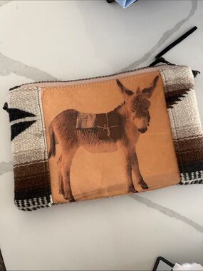 Totem Tan & Brown Donkey Print Clutch with Woven Sides